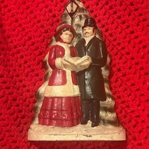 Vintage Cast Iron John Wright Door Stop Christmas Tree and Carolers Hand Painted